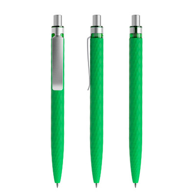 prodir® Druckkugelschreiber QS01 Soft Touch PRS Push, blaue Mine, hellgrün/silber satiniert