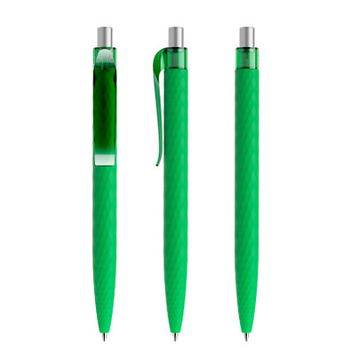 prodir® Druckkugelschreiber QS01 Soft Touch PRT Push, blaue Mine, hellgrün/silber satiniert