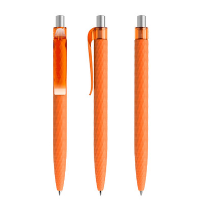 prodir® Druckkugelschreiber QS01 Soft Touch PRT Push, blaue Mine, orange/silber satiniert