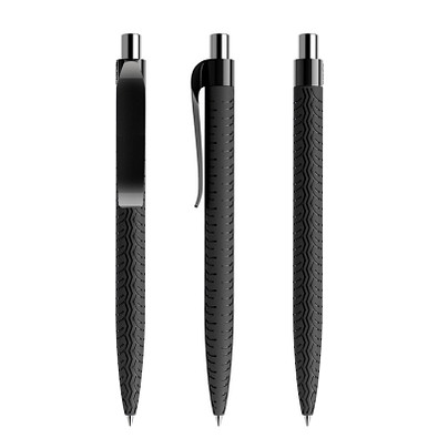 prodir® Druckkugelschreiber QS03 PMP Push, blaue Mine, schwarz/silber poliert