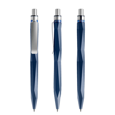 prodir® Druckkugelschreiber QS20 PMS Push, blaue Mine, dunkelblau/silber satiniert