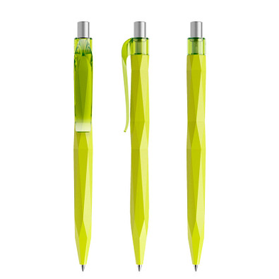 prodir® Druckkugelschreiber QS20 PMT Push, blaue Mine, gelbgrün/silber satiniert