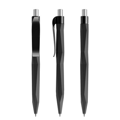 prodir® Druckkugelschreiber QS20 Soft Touch PRP Push, blaue Mine, schwarz/silber satiniert