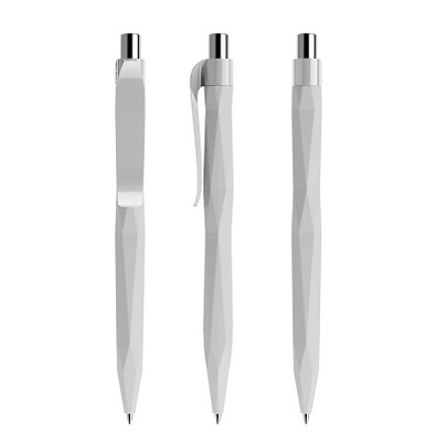 prodir® Druckkugelschreiber QS20 Soft Touch PRP Push, blaue Mine, zementgrau/silber poliert