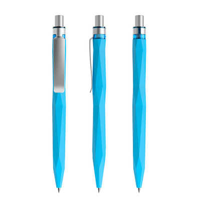 prodir® Druckkugelschreiber QS20 Soft Touch PRS Push, blaue Mine, cyanblau/silber satiniert