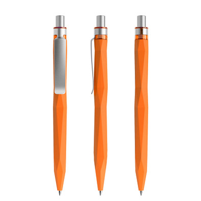 prodir® Druckkugelschreiber QS20 Soft Touch PRS Push, blaue Mine, orange/silber satiniert
