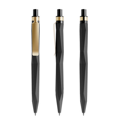 prodir® Druckkugelschreiber QS20 Soft Touch PRS Push, blaue Mine, schwarz/gold