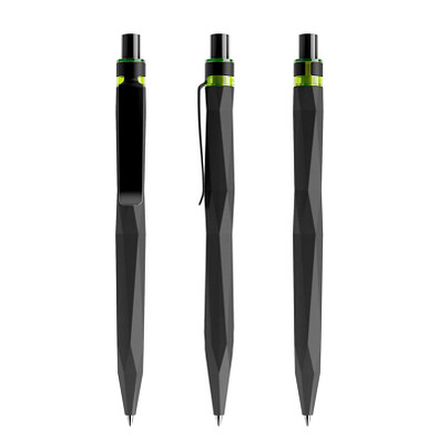 prodir® Druckkugelschreiber QS20 Soft Touch PRS Push, blaue Mine, schwarz/schwarz/gelbgrün