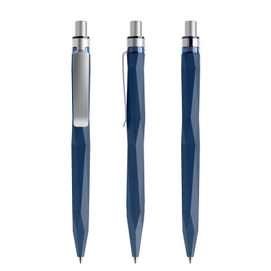prodir® Druckkugelschreiber QS20 Soft Touch PRS Push, blaue Mine, dunkelblau/silber satiniert