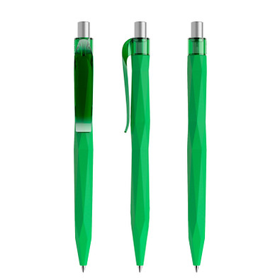 prodir® Druckkugelschreiber QS20 Soft Touch PRT Push, blaue Mine, hellgrün/silber satiniert