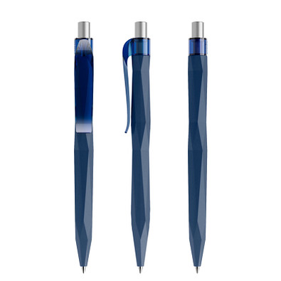 prodir® Druckkugelschreiber QS20 Soft Touch PRT Push, blaue Mine, dunkelblau/silber satiniert