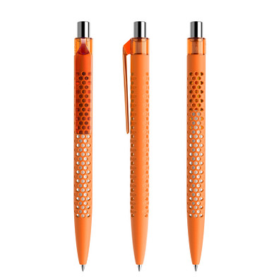 prodir® Druckkugelschreiber QS40 Soft Touch PRT Push, blaue Mine, orange/silber poliert