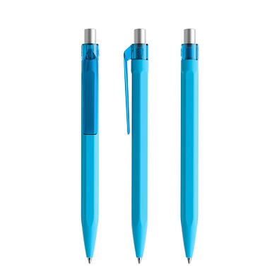 prodir QS50 Soft Touch PRT Push Kugelschreiber, Cyan Blue-Silver satin finish