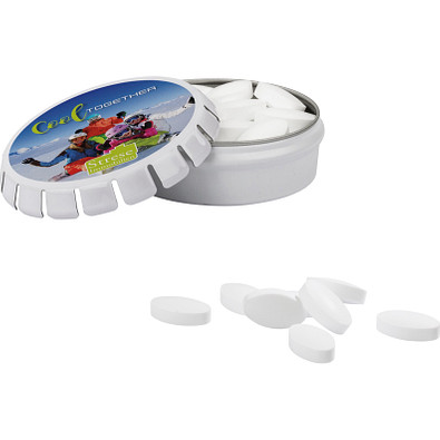 Quick Box Dose, Pfefferminzpastillen, inkl. Druck, weiße Dose