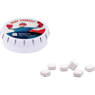 Quick Box Dose, Traubenzucker quadratisch, inkl. Druck, weiße Dose