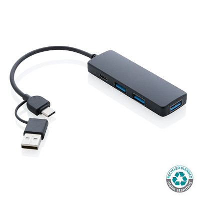RCS recycelter USB-Hub mit Dual-Input, schwarz