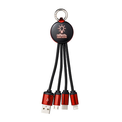 reeves® 3-in-1 Ladekabel mit Beleuchtung PUHALANI, rot/rot