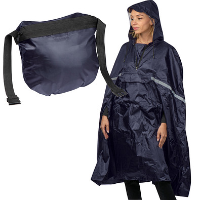 Regenponcho, die zur Gürteltasche gefaltet werden kann, dunkelblau