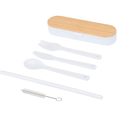 Runa Besteckset mit Bambusdeckel, weiss