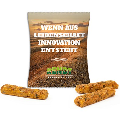 Rustini Vollkorn Sticks im Werbetütchen, 10 g, weiße kompostierbare Folie, inkl. Druck