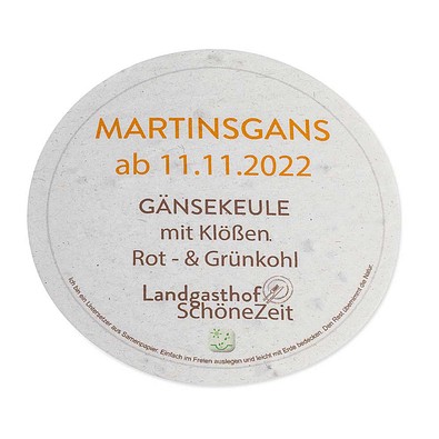 Samenpapier Bierdeckel, rund, Druck 4/4-C, 2-seit. Druck