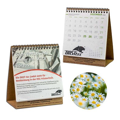 Samenpapier-Tischkalender, Weihnachten, Gänseblümchen, 1-seit. Druck