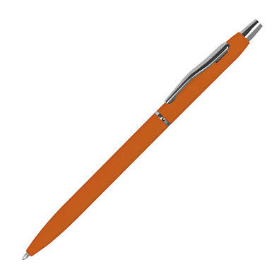 Schlanker, gummierter Kugelschreiber, schwarze Mine, orange