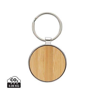 Schlüsselanhänger aus RCS rec. Zinklegierung mit Bambus, silber, braun