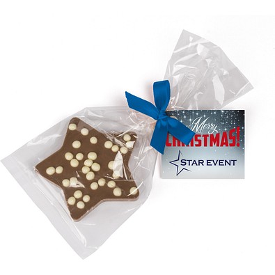 Schoko Weihnachtsstern, Blaue Schleife, inkl. Druck