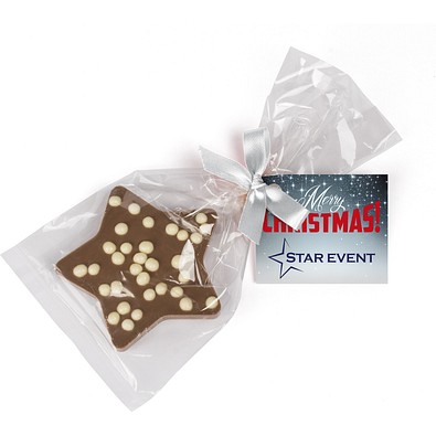 Schoko Weihnachtsstern, Weiße Schleife, inkl. Druck