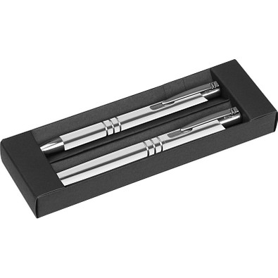 Schreibset bestehend aus einem Kugelschreiber und einem Rollerball, weiss