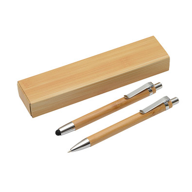 Schreibset DOUBLE BAMBOO,braun, silber