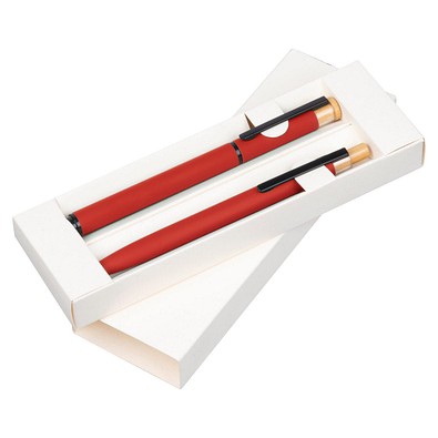 Schreibset mit Kugelschreiber und Rollerball aus recyceltem Aluminium , rot