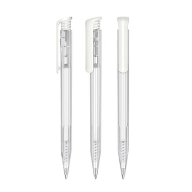 senator® Druckkugelschreiber Super Hit Clear, blaue Mine, weiß