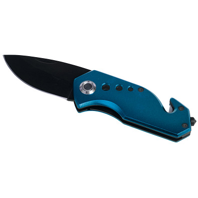 Sicherheitsmesser mit Gurtschneider und Nothammer, blau