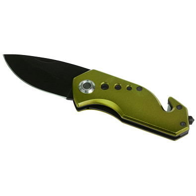 Sicherheitsmesser mit Gurtschneider und Nothammer, grün