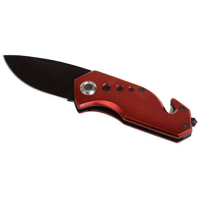 Sicherheitsmesser mit Gurtschneider und Nothammer, rot