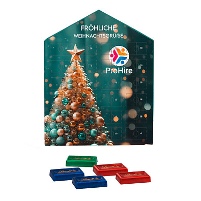 Täfelchen Adventskalender Haus, 24 Lindt Schokotäfelchen, inkl. Druck