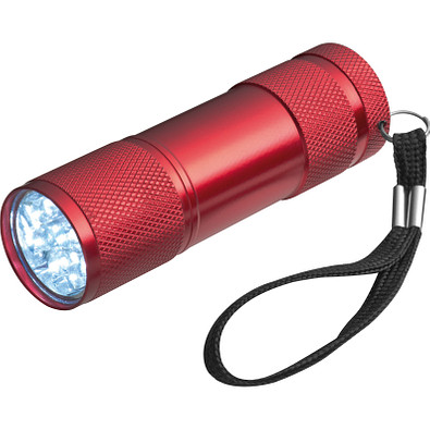 Taschenlampe aus Aluminium mit 9 LEDs, inkl. Batterien in einer Box, rot