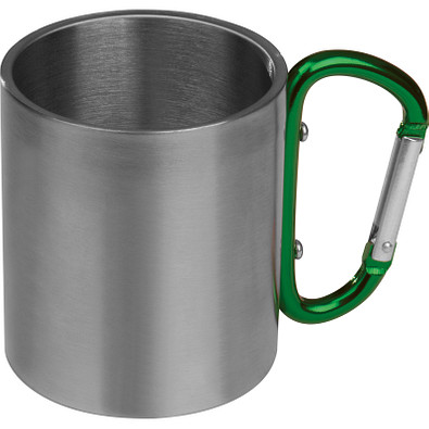 Tasse aus Metall mit Karabinerhaken, grün