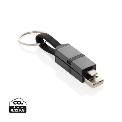 Terra 4-in-1 Schnellladekabel für den Schlüsselbund aus rAlu, grau