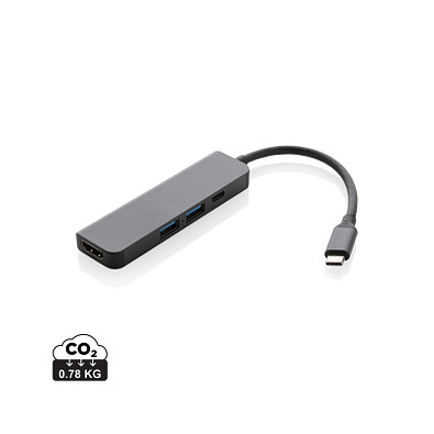 Terra Hub aus RCS recyceltem Aluminium mit HDMI-Input, grau