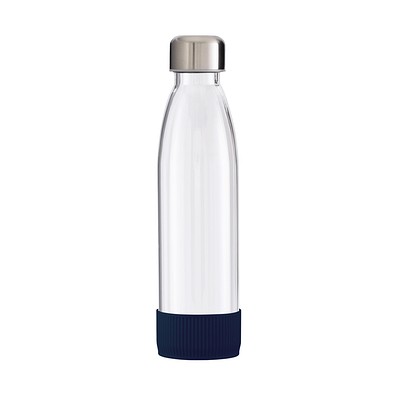 Trinkflasche RETUMBLER-myTOULON GLASS, transparent, Sleeve dunkelblau