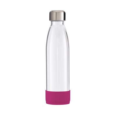 Trinkflasche RETUMBLER-myTOULON GLASS, transparent, Sleeve magenta