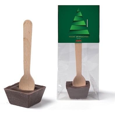 Trinkschokolade am Holzlöffel, Zartbitterschokolade, inkl. Druck