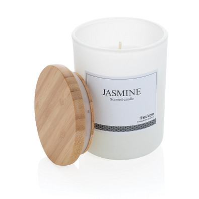 Ukiyo Deluxe parfümierte Kerze mit Bambusdeckel, weiß