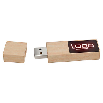 USB-Stick Holz mit Leuchtlogo, 16 GB, ahorn