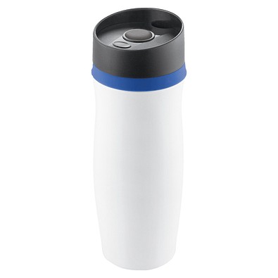 METMAXX® Vakuum-Thermobecher Metall, 400 ml, weiß/blau