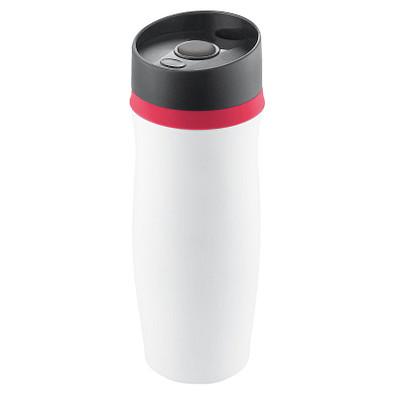 METMAXX® Vakuum-Thermobecher Metall, 400 ml, weiß/rot