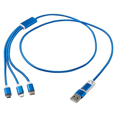 Versatile 5-in-1 Ladekabel aus recyceltem Aluminium, royalblau